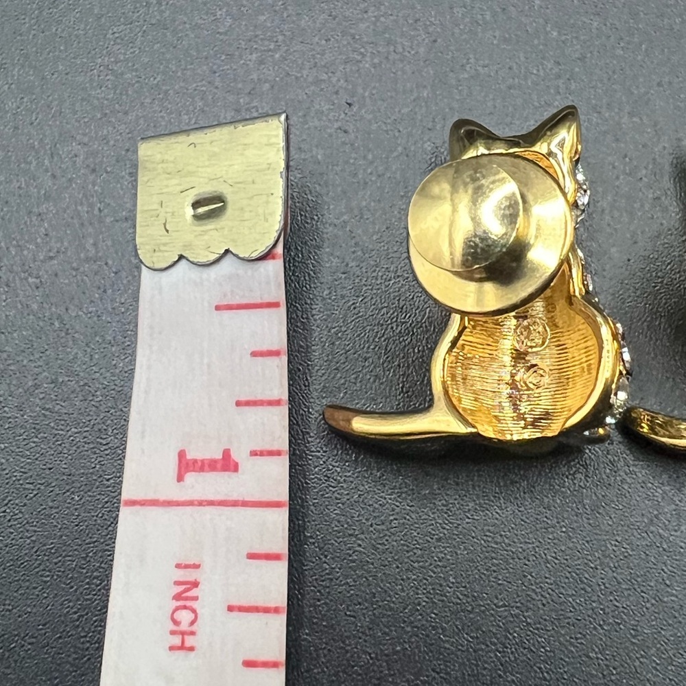 Swarovski Cat Tack Pin Crystal Gold Plated White Green Chic Retro - Picture 3 of 3